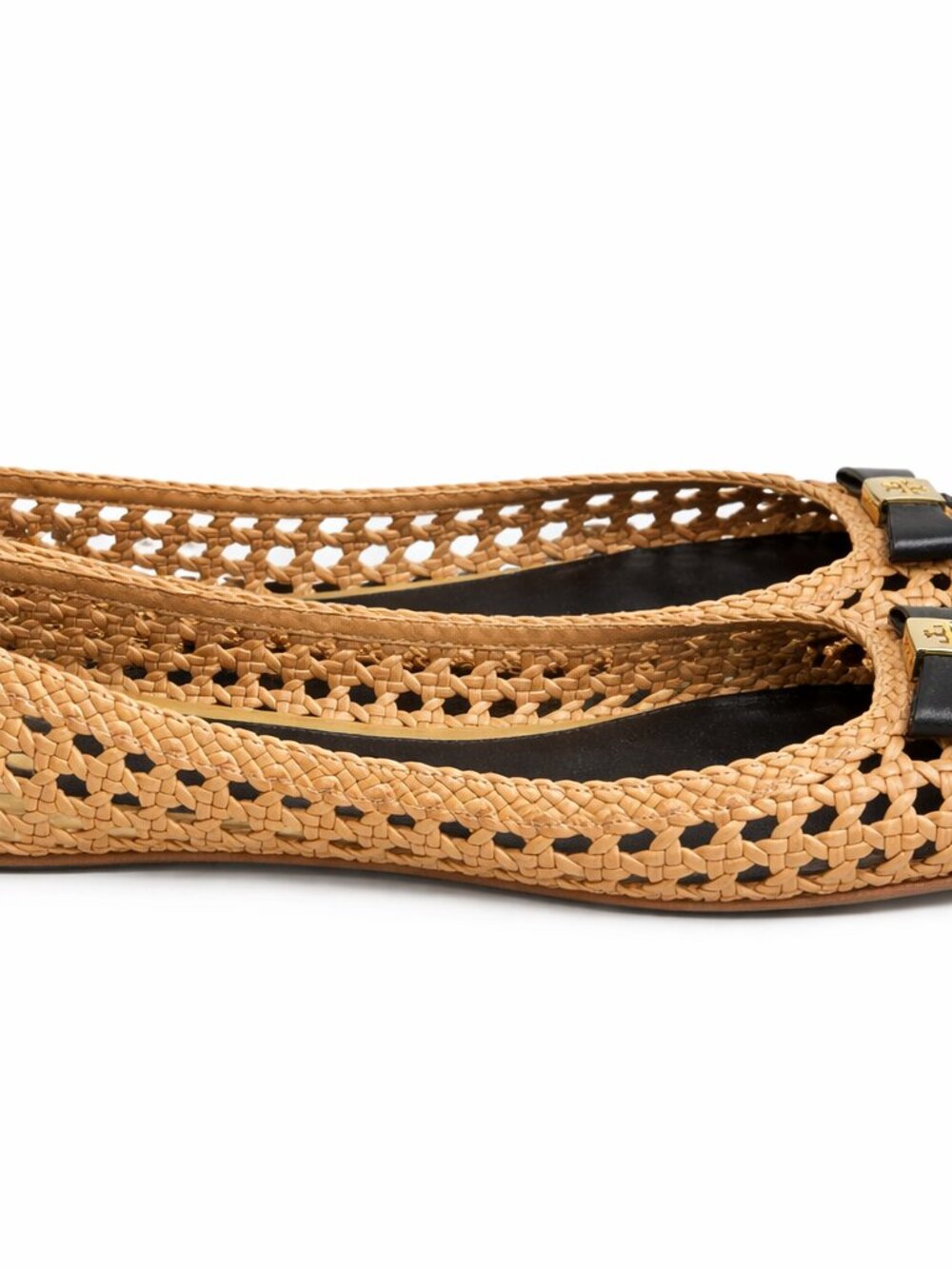 Tory Burch Carlyle Woven Ballet Flats Tan Black Cap Toe Size 9.5 - Picture 3 of 5